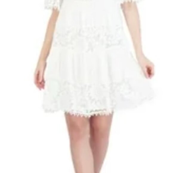 Lace and Gauze Dress Spaghetti Straps and Drop Sleeve - Picture 6 of 11